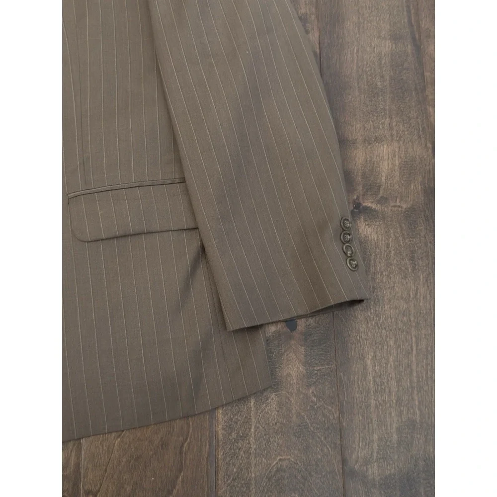 Stafford‎ Mens Brown Pinstripe Suit Jacket Blazer Size 46S Two Button 100% Wool